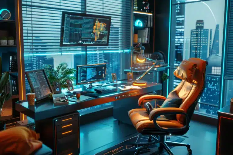 Bureau Futuriste Avec Assistants Virtuels