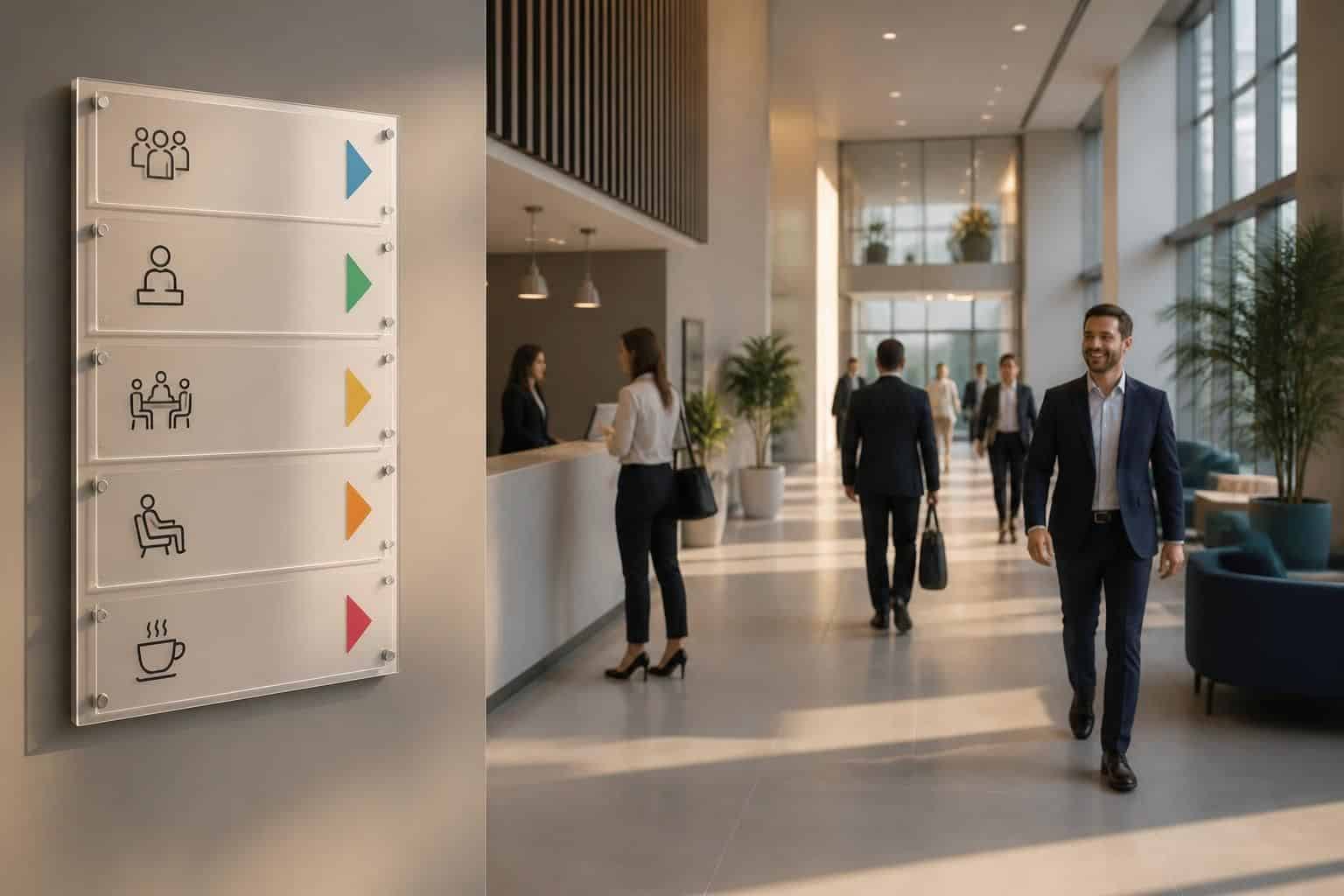 découvrez comment la signalétique en entreprise améliore l'expérience des visiteurs et des salariés en facilitant l'orientation, renforçant l'image de marque et optimisant le confort au quotidien.